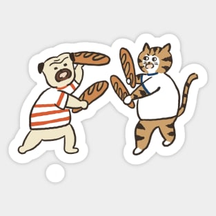 funny pug and cat making bread Sticker